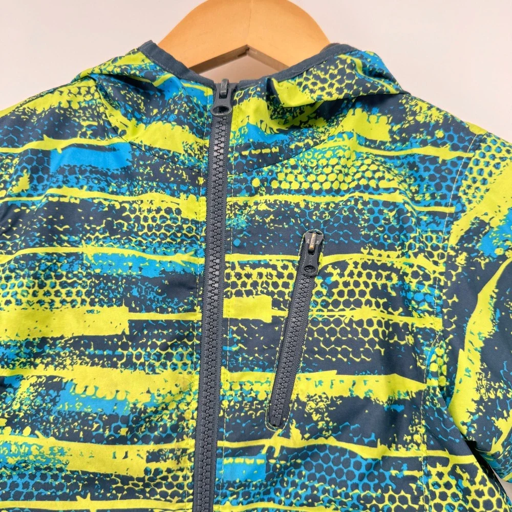 Columbia Boys Omni-Shield Hooded Windbreaker Jacket Neon‎ Yellow Blue Size 4/5